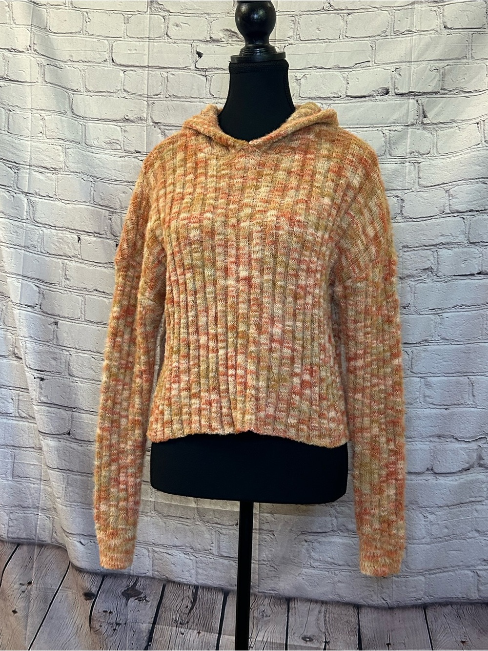 SO Peach Multi Ribbed Hooded Turtleneck Sweater